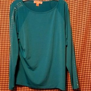 Michael Kors teal silver studded long sleeved dressy shirt (L)+ preowned